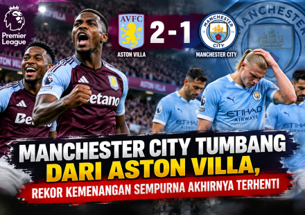 Manchester City Tumbang dari Aston Villa, Rekor Kemenangan Sempurna Akhirnya Terhenti